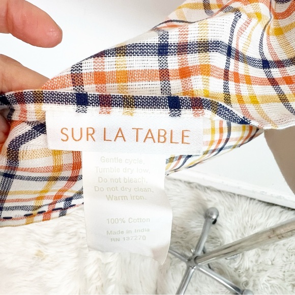 SUR LA TABLE YELLOW NAVY WHITE PLAID CROCHE LACE COOKING APRON - Picture 3 of 3